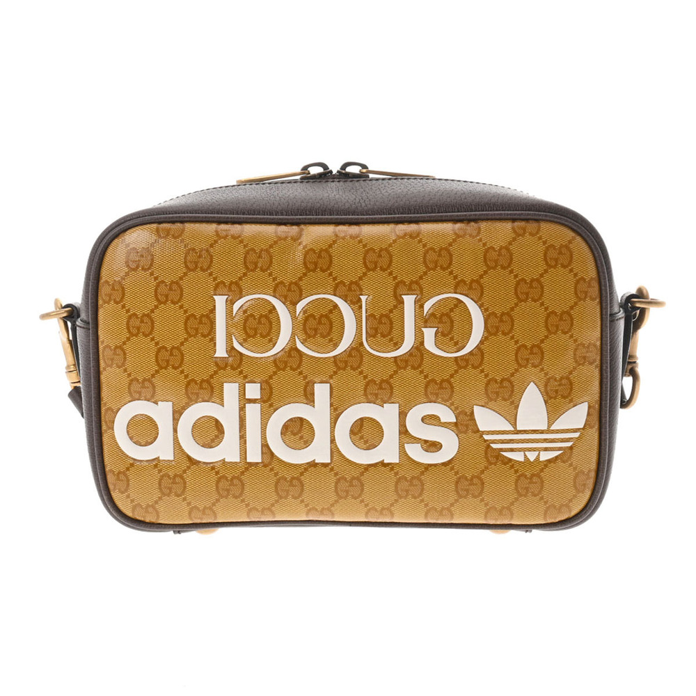 GUCCI Adidas Collaboration Brown Canvas Leather Shoulder Bag